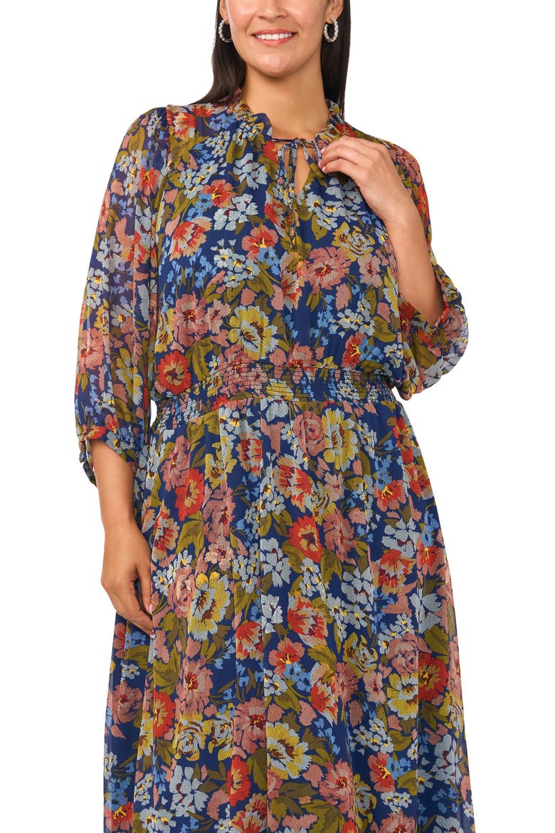 Tie Neck Puff Sleeve Maxi Dress, Alternate, color, CLASSIC NAVY