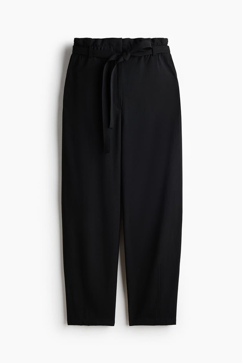 Tie-belt Barrel-leg Pants, Alternate, color, Black