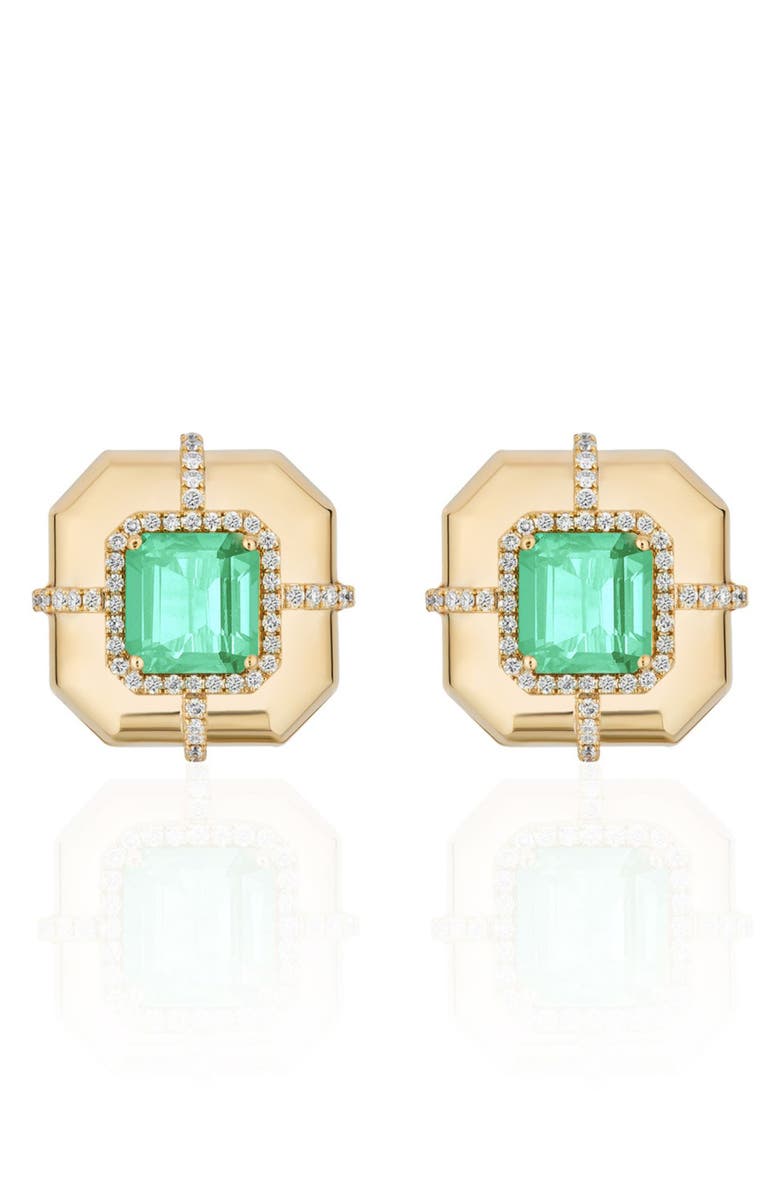 GOSHWARA Diamond & Semiprecious Stone Stud Earrings, Main, color, Green