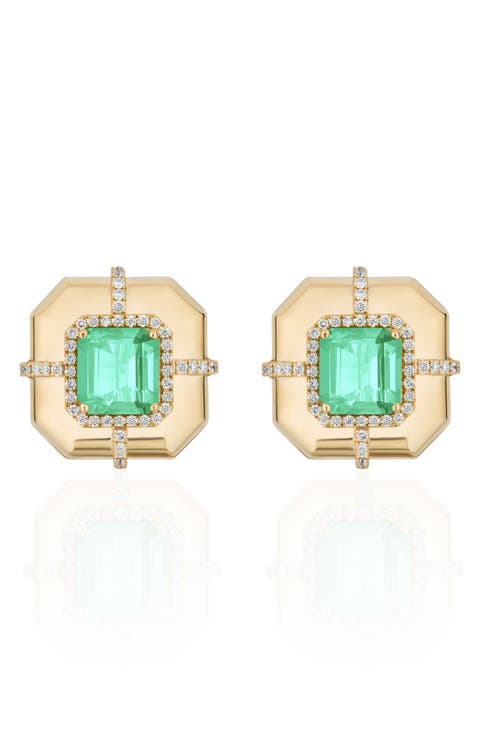 Diamond & Semiprecious Stone Stud Earrings