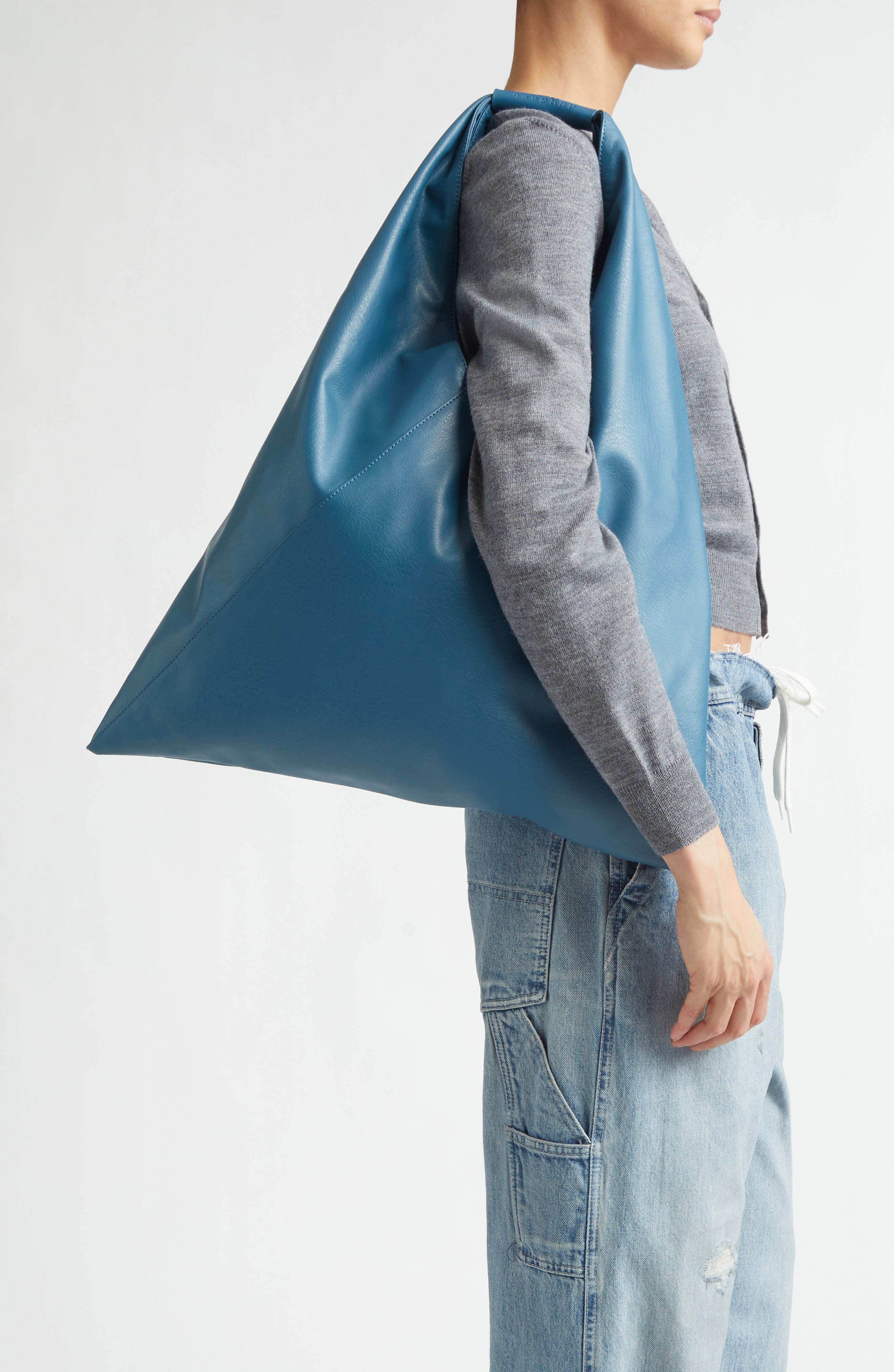 Classic Japanese Faux Leather Tote, Alternate, color, PETROL