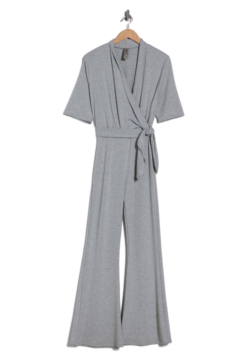 Short Sleeve Faux Wrap Jumpsuit, Alternate, color, GREY