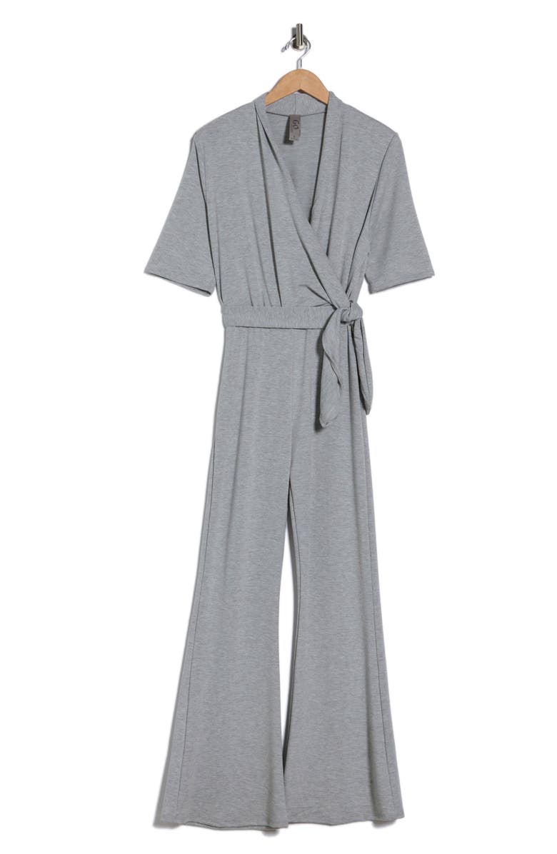 GO COUTURE Short Sleeve Faux Wrap Jumpsuit, Alternate, color, Grey