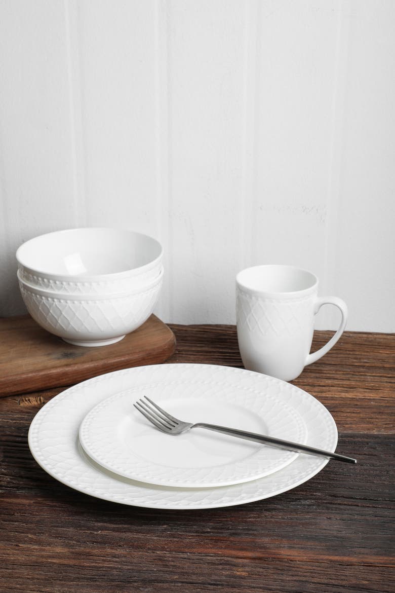 Alexandria Bone China 32-piece Dinnerware Set, Alternate, color, White