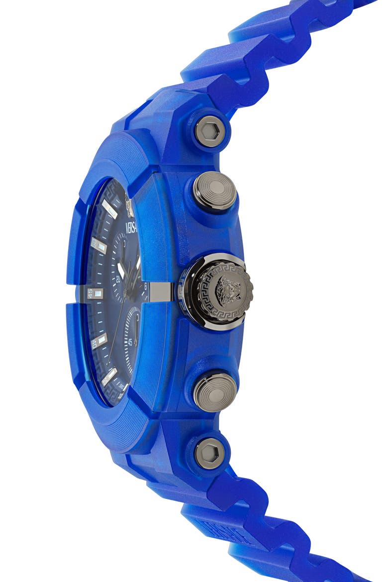 Real Active Chronograph Silicone Strap Watch, 45mm, Alternate, color, BLUE ECOCERAMIC