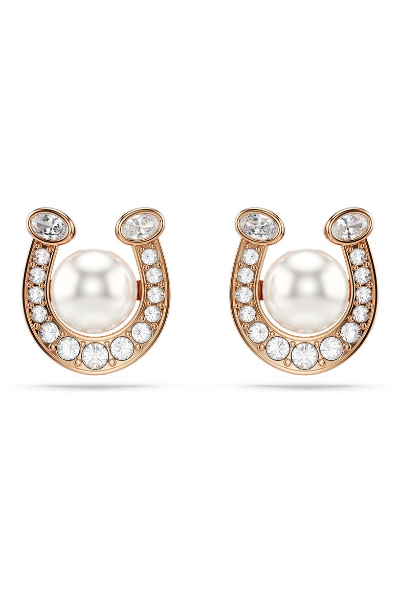 Symbolica Swarovski Faux Pearl Horseshoe Stud Earrings, Alternate, color, ROSE GOLD/ WHITE