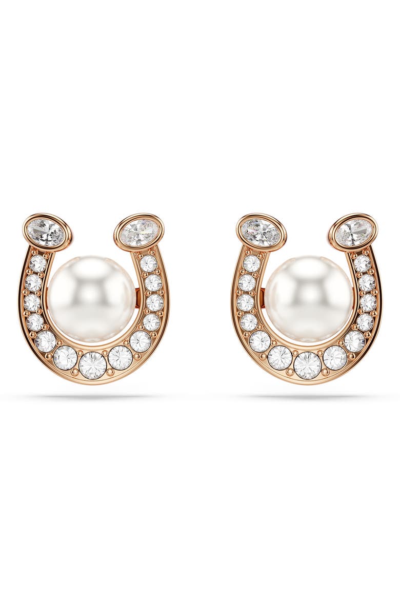 Swarovski Symbolica Swarovski Faux Pearl Horseshoe Stud Earrings, Alternate, color, 