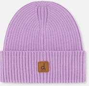Deux par Deux Ribbed Knit Folded Cuff Faux Leather Patch Hat