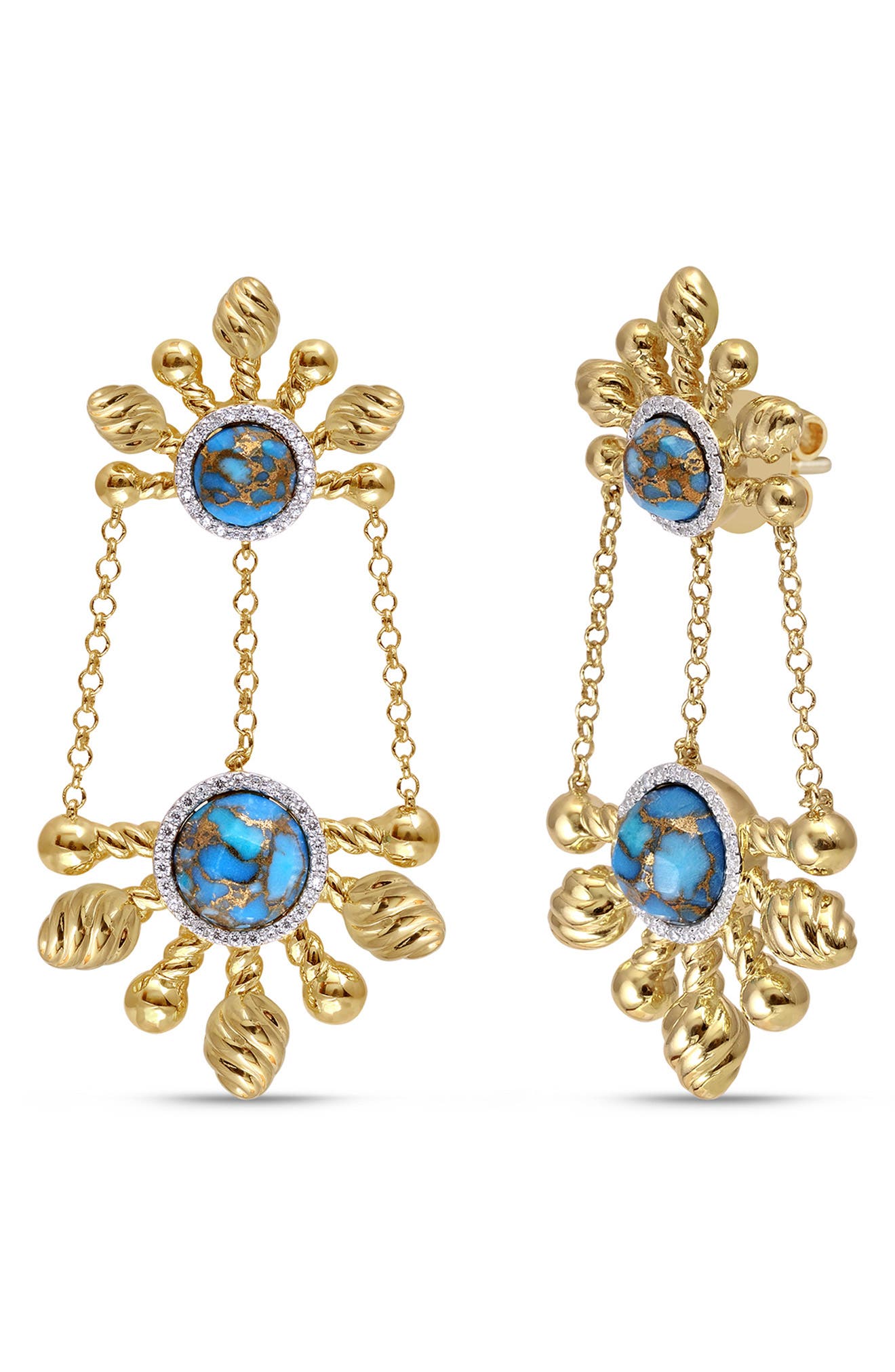 LuvMyJewelry Sunny Cascade Diamond & Turquoise Drop Earrings