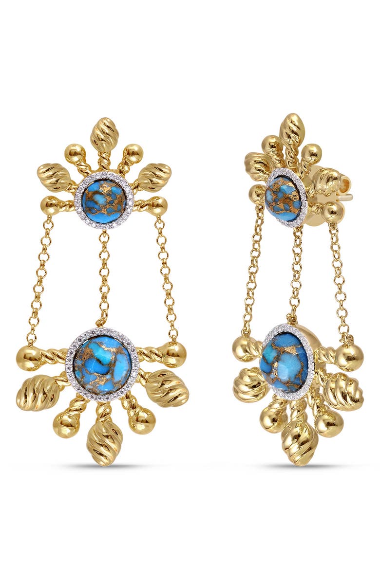 LuvMyJewelry Sunny Cascade Diamond & Turquoise Drop Earrings, Main, color, 14Kt Gold Vermeil On Sterling