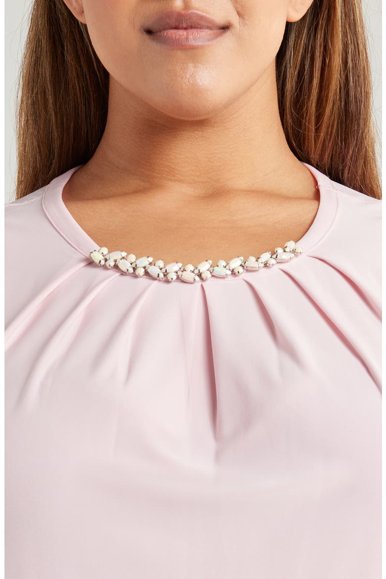 Faux Pearl Embellished Sleeveless Pleat Neck Top, Alternate, color, TUTU PINK