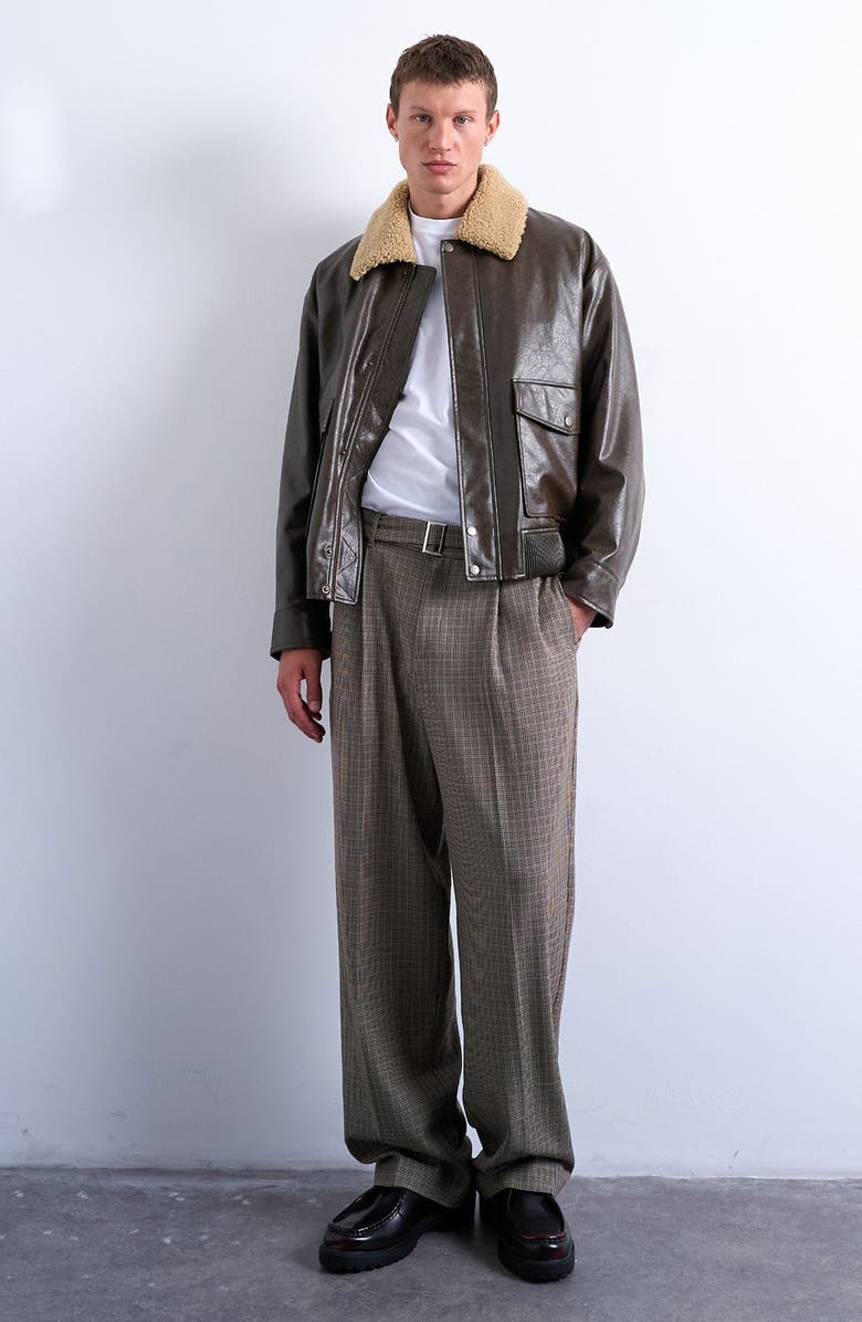 Topman Belted Houndstooth Pants, Alternate, color, Brown