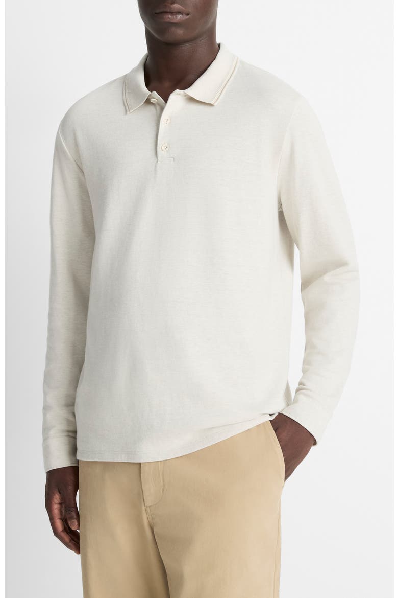 Heathered Double Face Long Sleeve Polo, Alternate, color, H BLANCO/ TERRAPIN