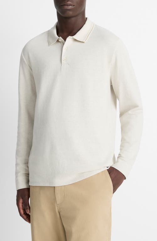 Vince Heathered Double Face Long Sleeve Polo Shirt In White
