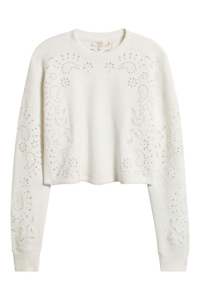 Lalo Eyelet Sweatshirt, Alternate, color, TRUE WHITE