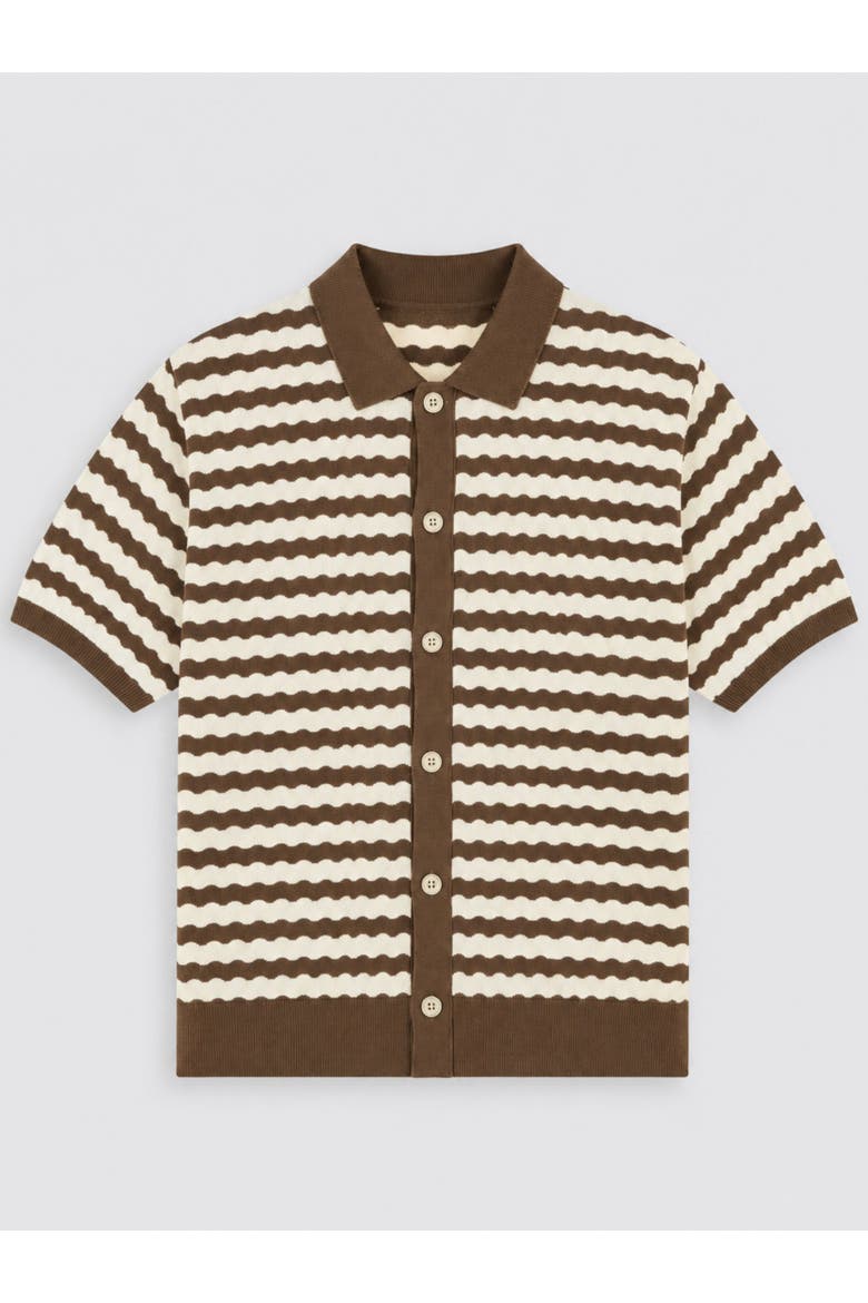 Striped Resort Knitted Shirt, Alternate, color, Mocha & Cream