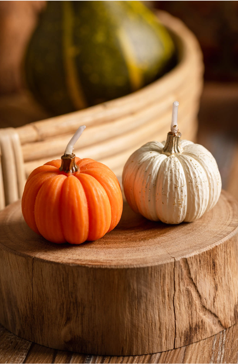 Southlake gifts Pumpkin Candle Set, Alternate, color, Orange / Off-White
