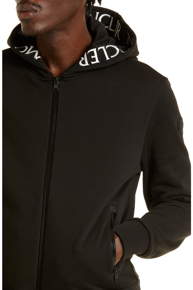 Logo Tape Cotton Zip Hoodie, Alternate, color, BLACK