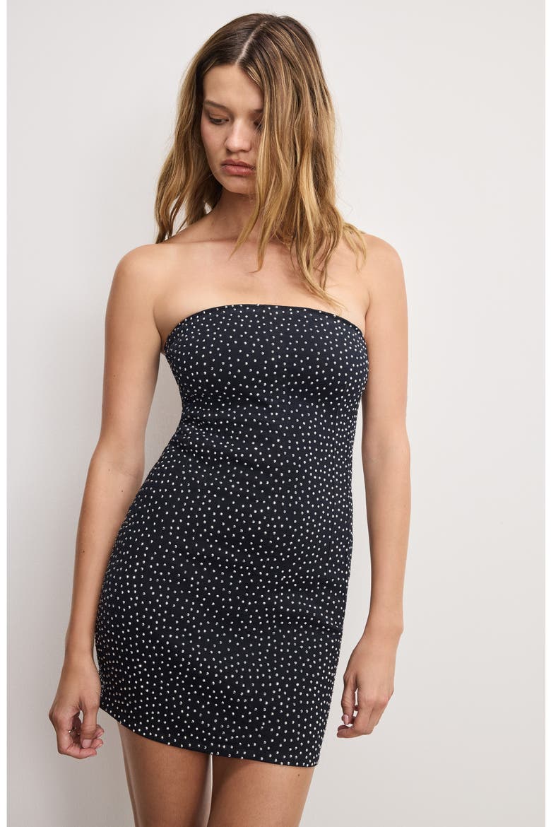 Crystal Detail Strapless Minidress, Alternate, color, BLACK411