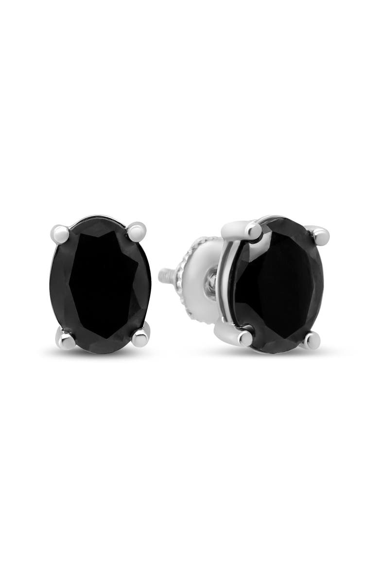 Silver 2.0 Ct Prong Black Oval Diamond Stud Earring, Alternate, color, White