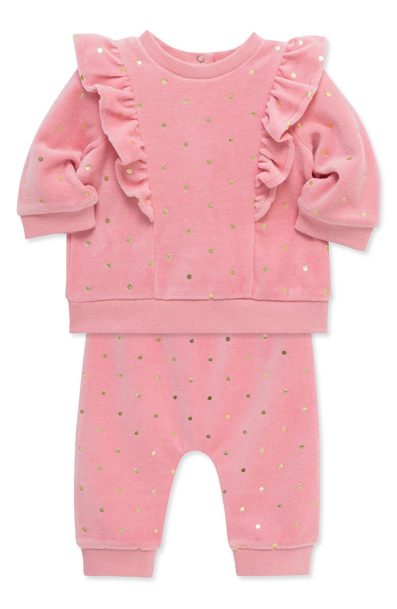 Little Me Velour Ruffle Trim Sweatshirt & Joggers Set, Alternate, color, Pink
