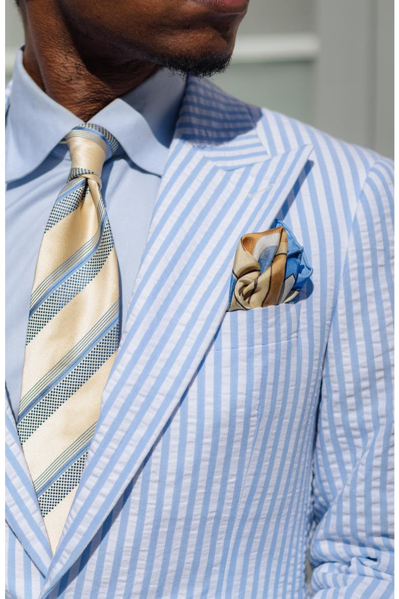 Prato - Silk Pocket Square for Men, Alternate, color, Yellow and Blue