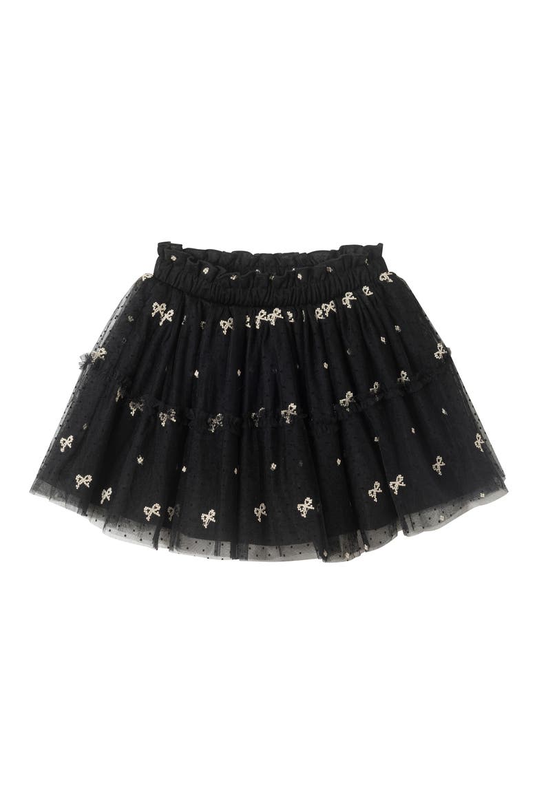 Kids' Glitter Bow & Flocked Dot Tiered Tulle Skirt, Main, color, BLACK