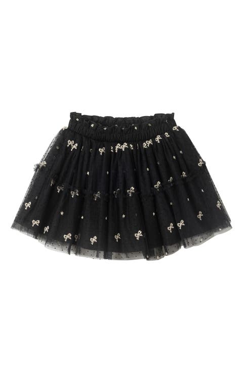 Kids' Glitter Bow & Flocked Dot Tiered Tulle Skirt