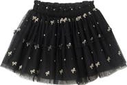 Andy & Evan Kids' Glitter Bow & Flocked Dot Tiered Tulle Skirt