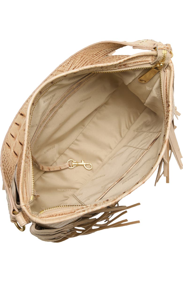 Brahmin Small Kathleen Fringe Croc Embossed Leather Shoulder Bag, Alternate, color, Sandstorm