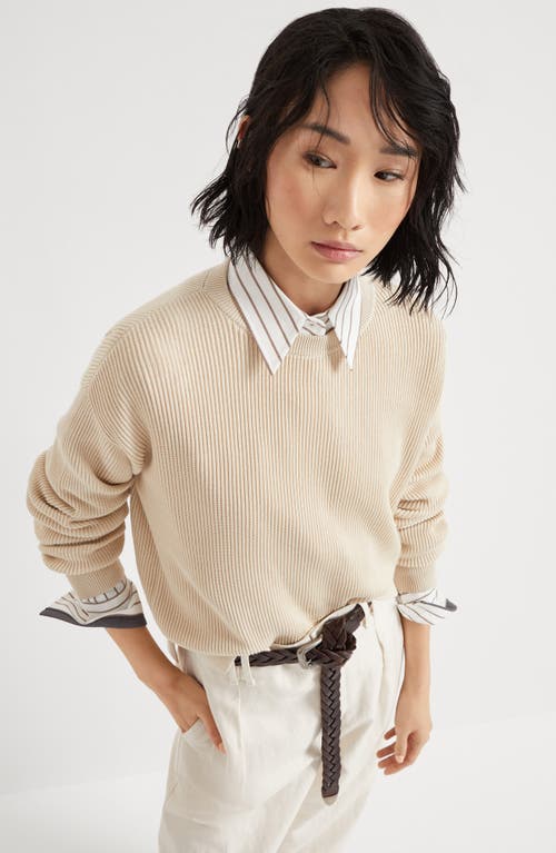 Brunello Cucinelli Beige Monili Cotton Sweater In Butter