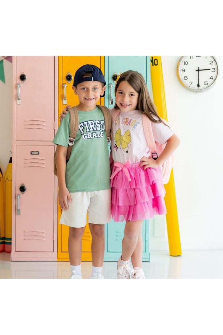 First Grade Pencil Bow Short Sleeve T-Shirt, Alternate, color, Pink