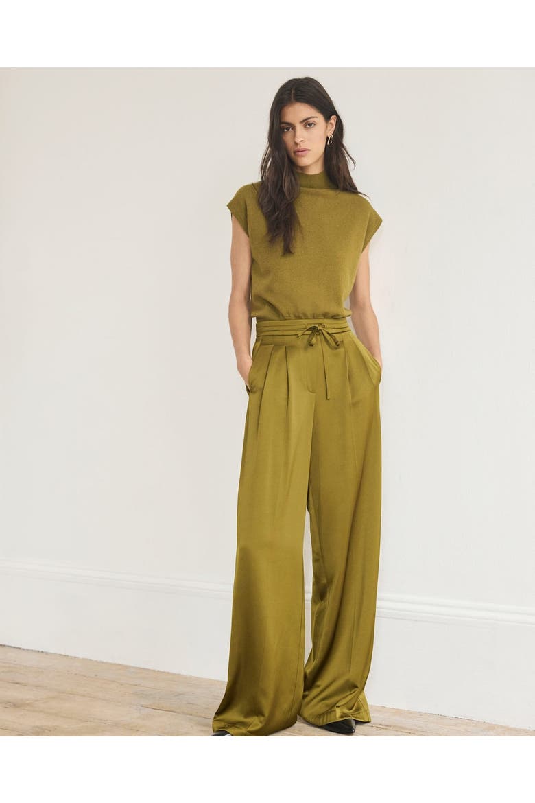 Satin Wide Leg Trousers, Alternate, color, Green