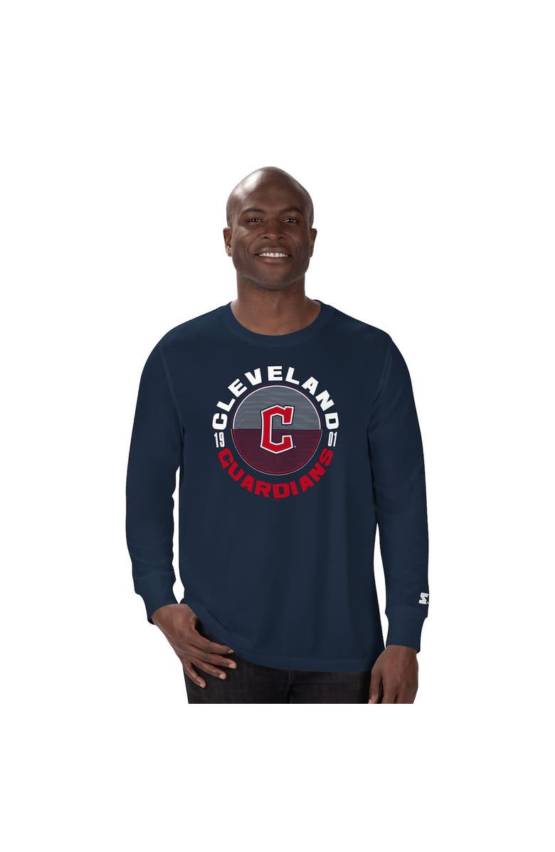 STARTER Men's Starter Navy Cleveland Guardians Halftime Long Sleeve T-Shirt, Alternate, color, Navy