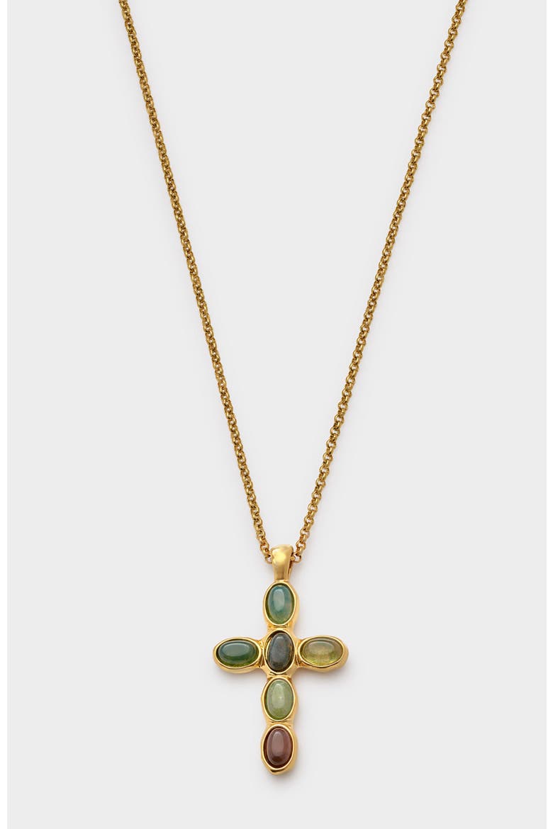 Green Agate Cross Necklace, Main, color, Gold Coated
