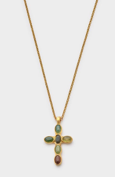 Green Agate Cross Necklace