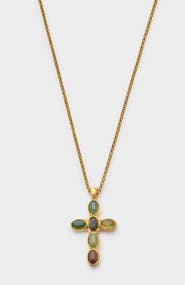 Katie Loxton Green Agate Cross Necklace