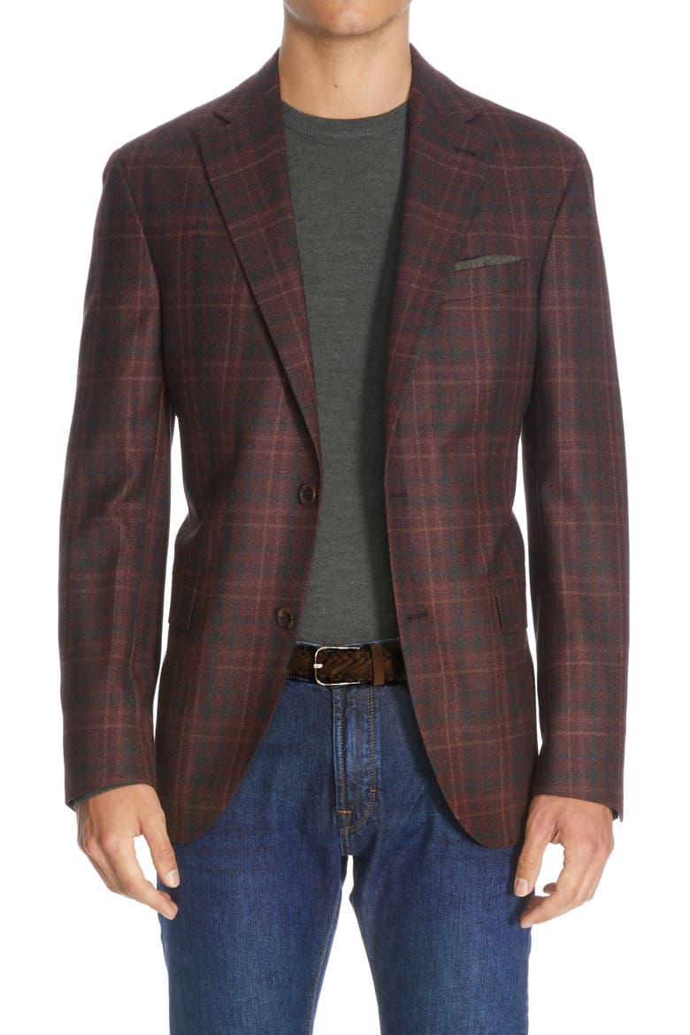Midland Plaid Wool Sport Coat, Main, color, BURGUNDY