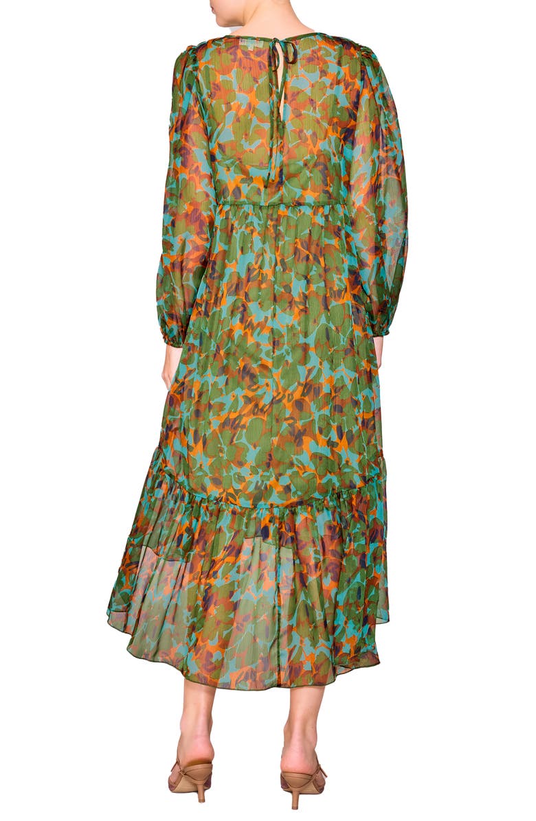 MELLODAY Tiered High-Low Long Sleeve Dress, Alternate, color, Green Multi