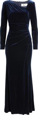Eliza J Ruched Velvet Long Sleeve Gown