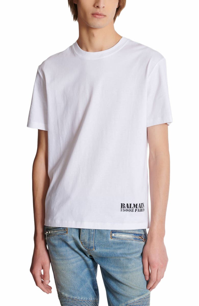 Balmain Small Balmain Stamp Printed T-Shirt, Alternate, color, White