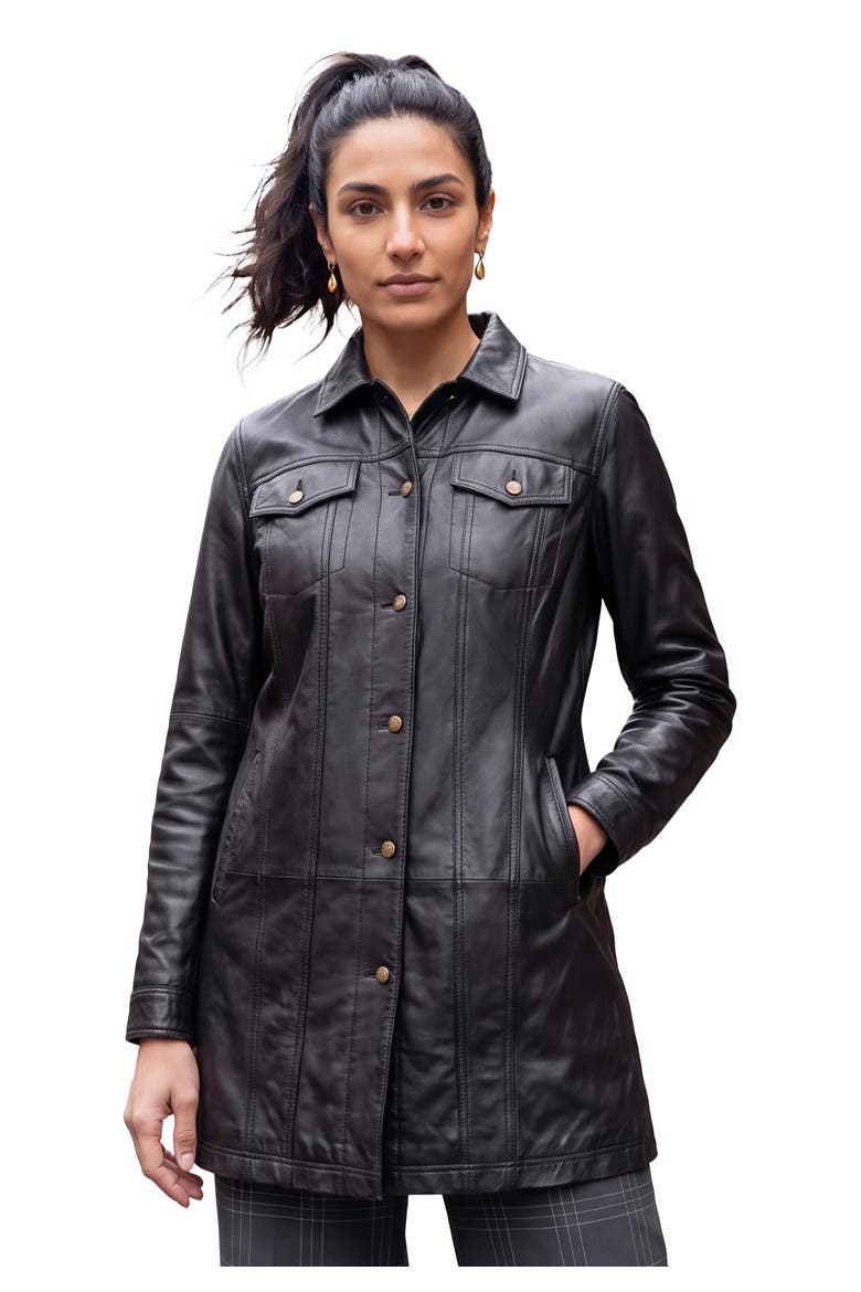 Long Leather Jacket, Alternate, color, BLACK