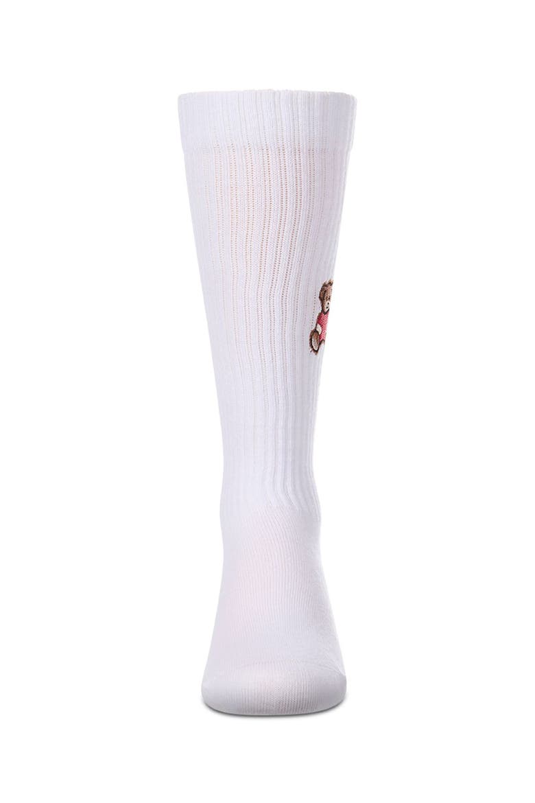 Ribbed Knee High Sock with Embroidered Teddy Bear, Alternate, color, White