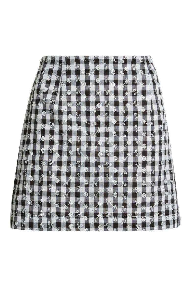 Clement Embroidered Check Miniskirt, Alternate, color, BLACK WHITE GINGHAM