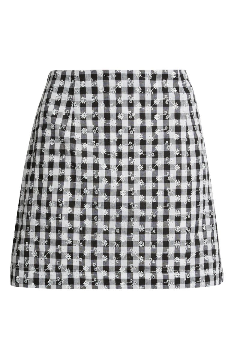 Petal & Pup Clement Embroidered Check Miniskirt, Alternate, color, Black White Gingham