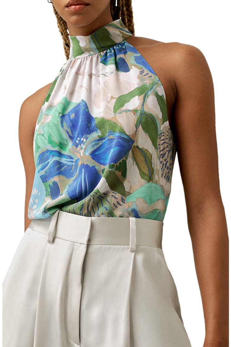 Women's Praslin Mock Neck Silk Top, Main, color, Oil painting floral pattern