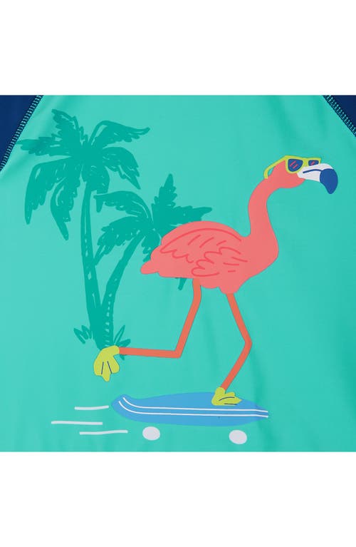 Andy & Evan Flamingo Rashguard T-shirt & Swim Shorts Set In Aqua Flamingo