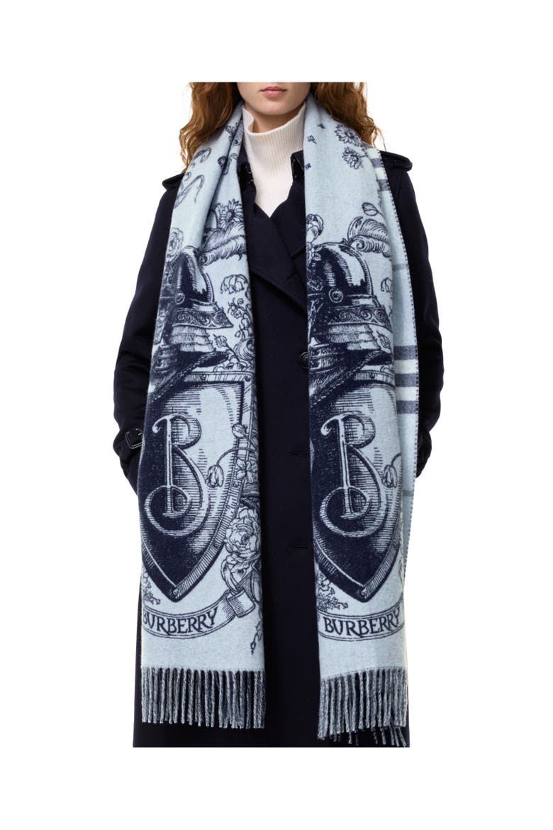 Reversible Etched Knight Cashmere Scarf, Alternate, color, Bank blue