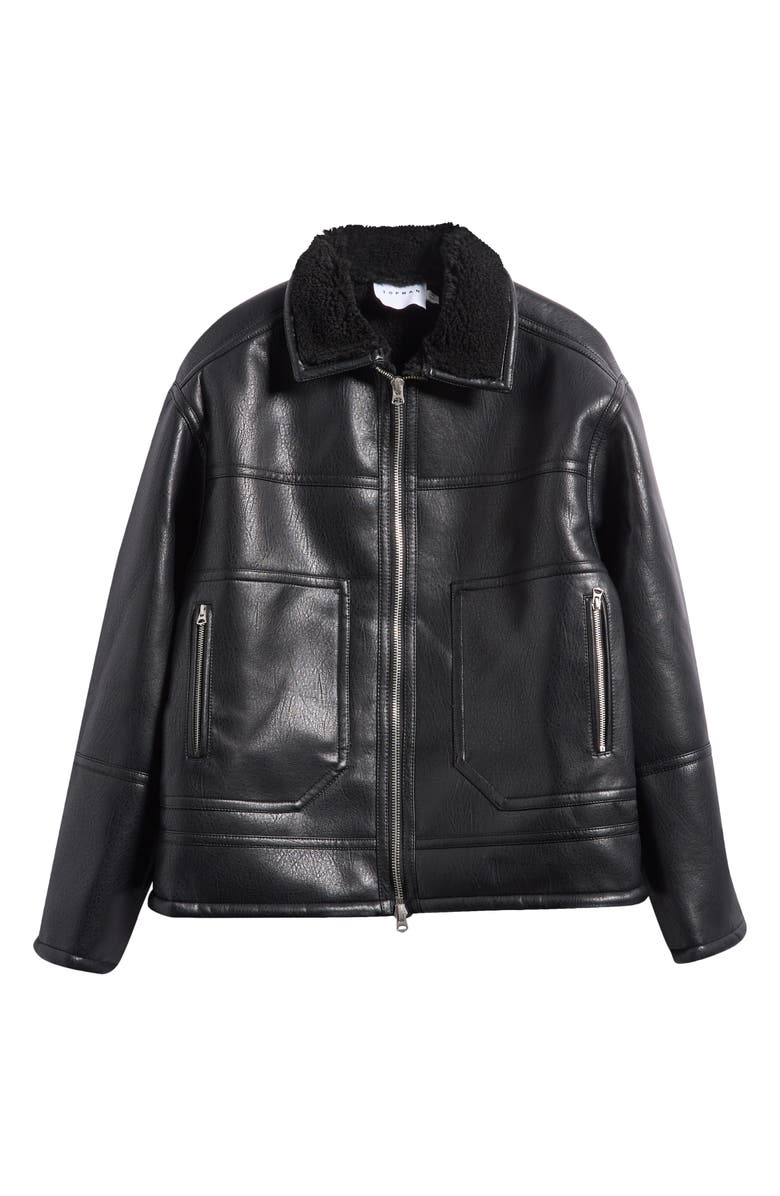 Topman Faux Shearling Faux Leather Jacket, Alternate, color,