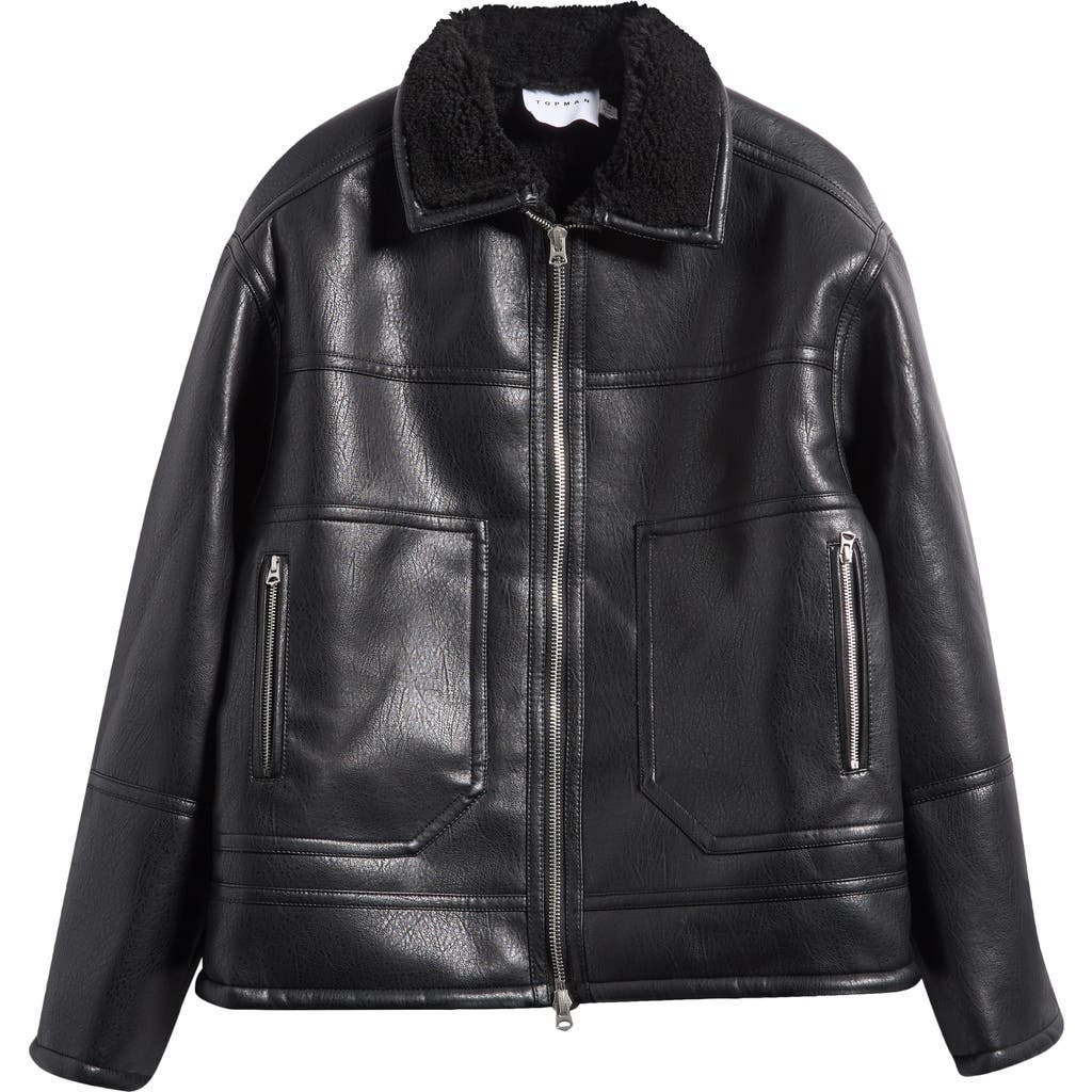 TOPMAN TOPMAN FAUX SHEARLING FAUX LEATHER JACKET